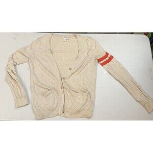 GAP Womens Button Up Cardigan Made With Silk, Tan W/Orange Stripe Sweater XS
